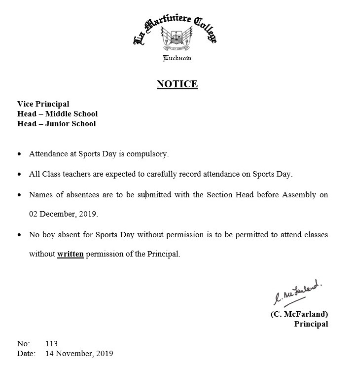 Sports Day Notice